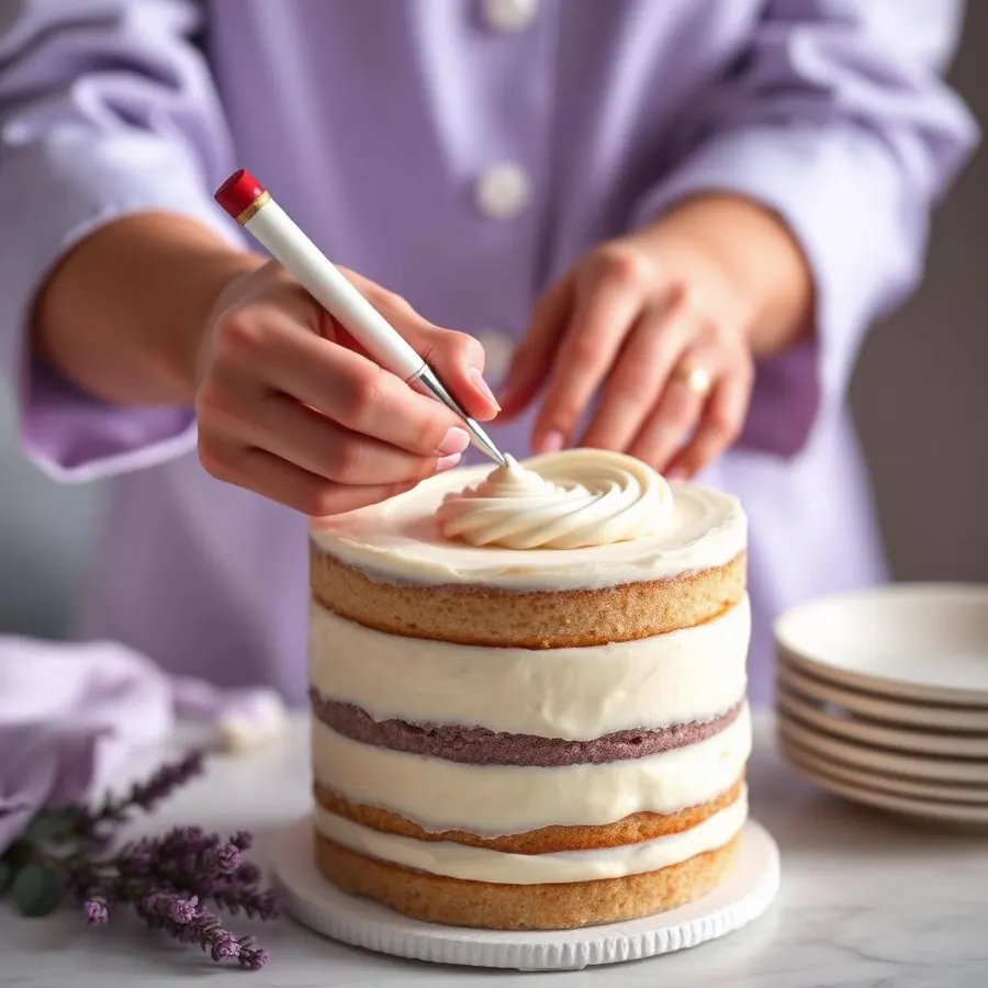 Confeiteira finalizando um bolo